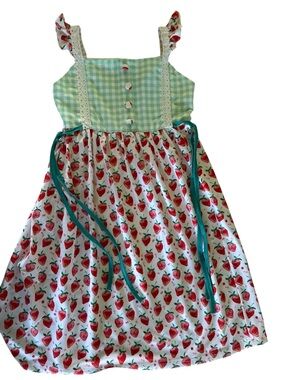 Girls Strawberry Dress Size 10 Busy Bees Smocks Boutique Gingham Summer